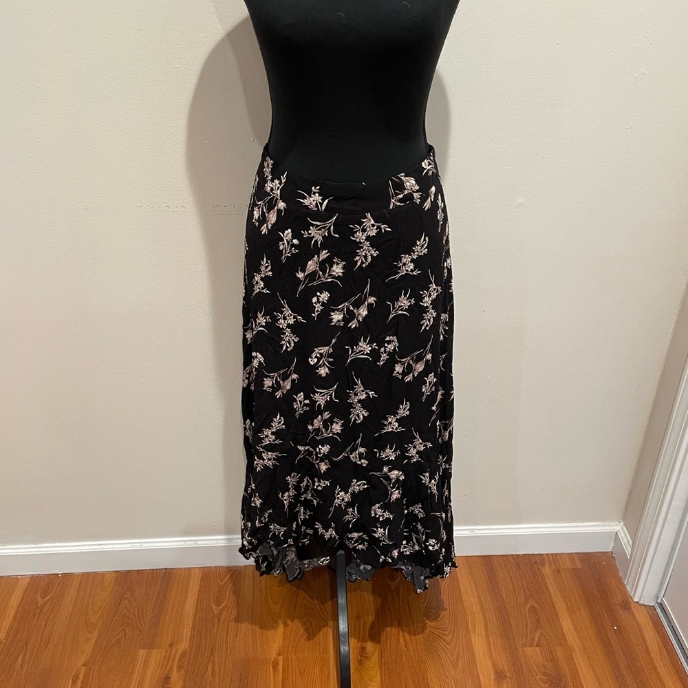 Floral Black high low Skirt Joyfolie
